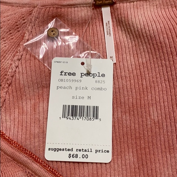 Free People Peach/Pink Combo Shirt w/ Buttons - Picture 5 of 6